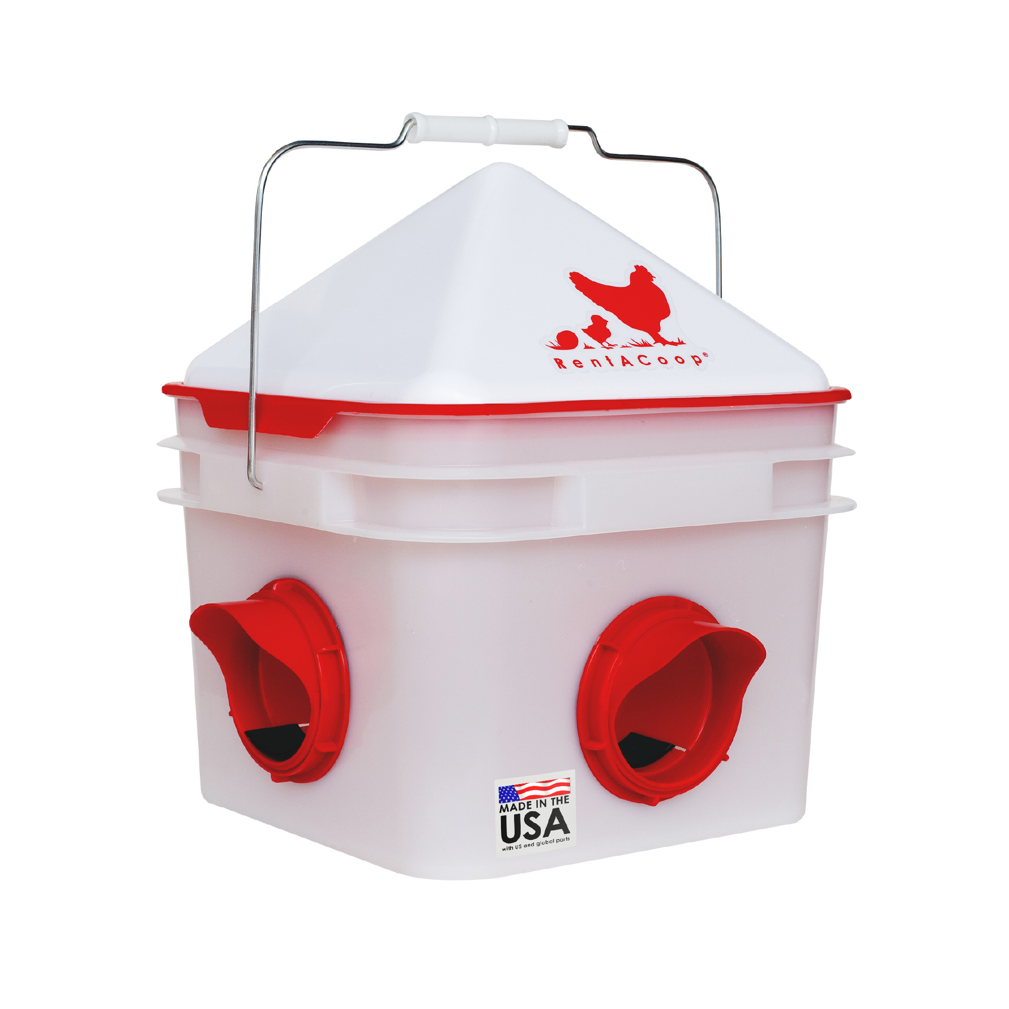RentACoop, 10 Lb. Chick2Chicken 4-Port Poultry Feeder,Includes Anti-Roost Cone, Slider Port Cover, and Lid - Suitable for up to 20 Chicks & 12 Adult Chickens, Model# PL-2GAL-FEED